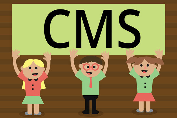 Cartoon images of children holding up signs that spell CMS