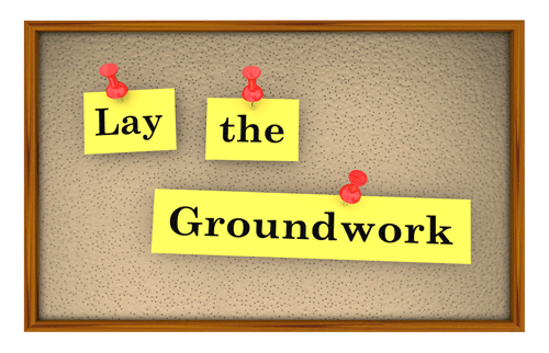Image of the words Lay the Groundwork on corkboard